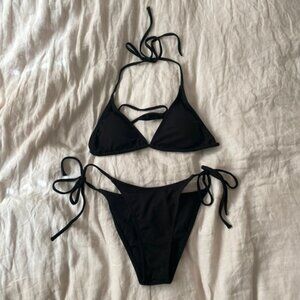 Black halter drawstring bikini swimsuit